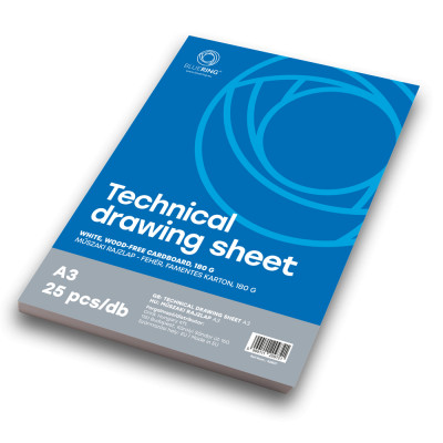 Műszaki rajzlap A3, 180g. 25ív/csomag, Bluering® Műszaki rajzlap A3, 180g. 25ív/csomag, Bluering®