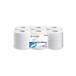 Toalettpapír 2 rétegű közületi átmérő: 19 cm 100 % cellulóz 12 tekercs/karton Aquastream 150 Lucart_812223J hófehér Iroda üzemeltetés, munkavédelem Lucart