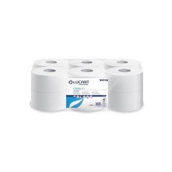 Toalettpapír 2 rétegű közületi átmérő: 19 cm 100 % cellulóz 12 tekercs/karton Aquastream 150 Lucart_812223J hófehér Iroda üzemeltetés, munkavédelem Lucart