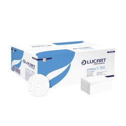 Kéztörlő 2 rétegű V hajtogatású 100 % cellulóz 190 lap/cs 20 cs/karton Lucart Strong V2.25_863051 hófehér
