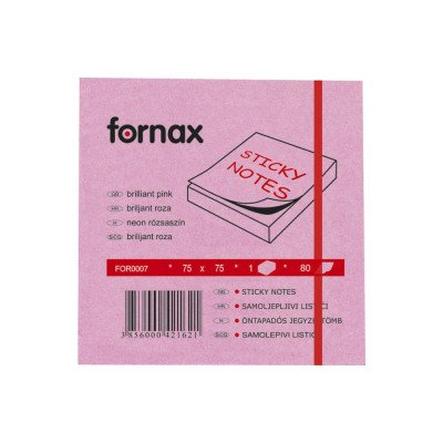 Jegyzettömb öntapadó, 75x75mm, 80lap, Fornax neon rózsaszín