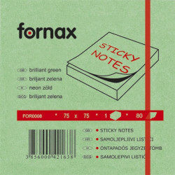 Jegyzettömb öntapadó, 75x75mm, 80lap, Fornax neon zöld Író- irodaszer, papíráru Fornax