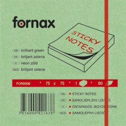 Jegyzettömb öntapadó, 75x75mm, 80lap, Fornax neon zöld Író- irodaszer, papíráru Fornax