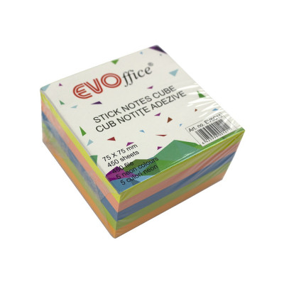 Jegyzettömb öntapadó, 75x75mm, 450lap, EVOffice 5 neon szín Jegyzettömb öntapadó, 75x75mm, 450lap, EVOffice 5 neon szín