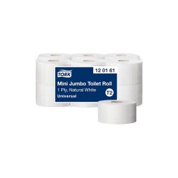 Toalettpapír 1 rétegű közületi átmérő: 18,8 cm 1200 lap//tekercs 12 tek/karton Universal Mini Jumbo T2 Tork_120161 fehér