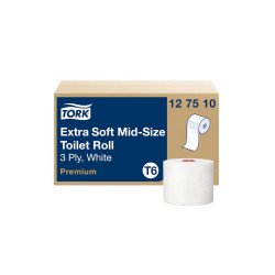 Toalettpapír 3 rétegű tekercses átmérő: 13,2 cm 70m 27 tekercs/karton Premium Extra Soft Mid-Size T6 Tork_127510 fehér