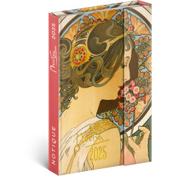 Határidőnapló mágnessel záródó, krémszínű lapokkal Alphonse Mucha 110×160 mm, Presco Határidőnapló Presco