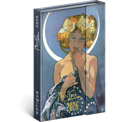 Határidőnapló mágnessel záródó, krémszínű lapokkal Alphonse Mucha 110×160 mm, Presco