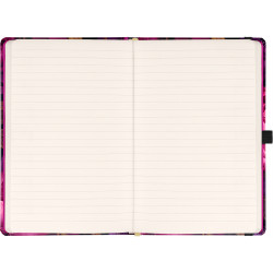 Keménytáblás notesz krémszínű lapokkal leszorító gumiszalaggal Purple Flowers 130x210mm, Presco