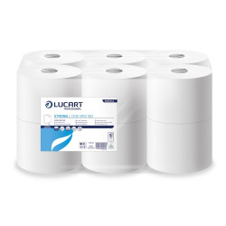Toalettpapír 2 rétegű közületi átmérő:18,2 cm laponkénti adagolás 12 tek/csom Strong L-One Mini Lucart_812501J hófehér Iroda üzemeltetés, munkavédelem Lucart
