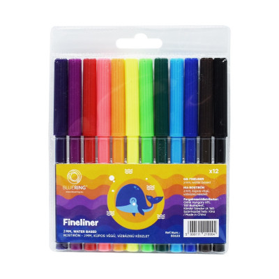 Rostirón kúpos végű filctoll készlet, vízbázisú, 1mm, Bluering®, 12 klf. szín, Bálnás