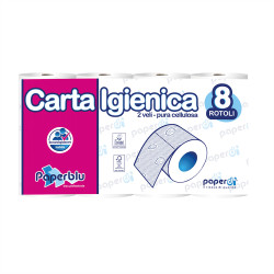 Toalettpapír 2 rétegű kistekercses 100%cellulóz 150 lap/15,75 m/tekercs 8 tekercs/csomag Paperblu Carta Igienica_Paperdi
