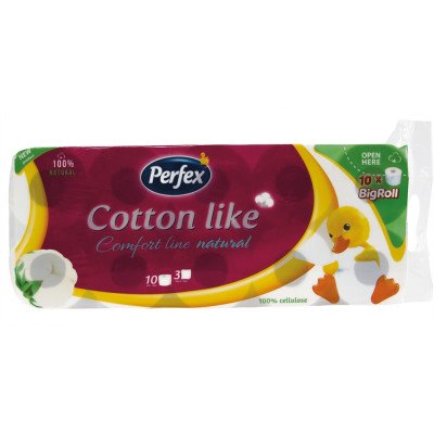 Toalettpapír 3 rétegű kistekercses 100% cellulóz 10 tekercs/csomag Cotton Like Comfort Line Natural Boni Perfex fehér