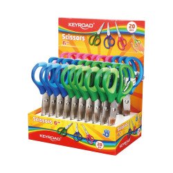 Olló, 15 cm, hegyes, 20 db/display, Keyroad Soft Grip, vegyes színek Irodatechnika, kellékei Keyroad
