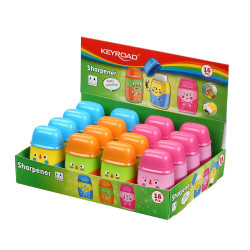 Hegyező, 2 lyukú, radírral, 16 db/display, Keyroad 2in1, vegyes színek Hegyező Keyroad