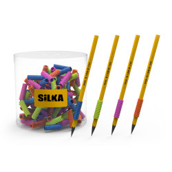 Ceruza markolat, spirál, szilikon, csillám, 72 db/display, Silka Ceruzafogó Silka