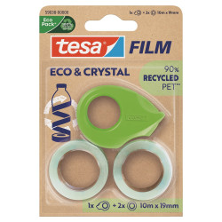Ragasztószalag 19mmx10m irodai újrahasznosított 2 db víztiszta szalag+adagoló Tesa Eco & Crystal Javítás, ragasztás, csomagolás Tesa