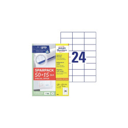 Etikett címke, 70x37mm, univerzális, 65 lap, 24 címke/lap Avery, fehér Etikett - címke Avery