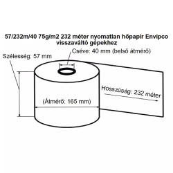 Hőpapír 57mm széles, 232fm hosszú, cséve 40mm, BPA mentes nyomatlan, ENVIPCO MOHU visszaváltó gépekhez