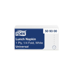 Szalvéta 1 rétegű 1/4 hajtású 32,5 x 32,5 cm 500 lap/csomag Universal Lunch Tork_509300 fehér