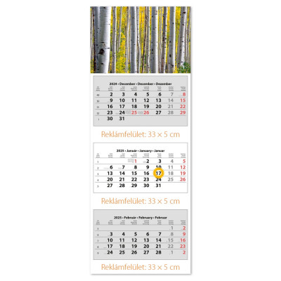 Speditőr naptár 3 tömb, 3 hónap SP-3 330 × 880 mm, fehér lapokkal Erdő Dayliner 2027.