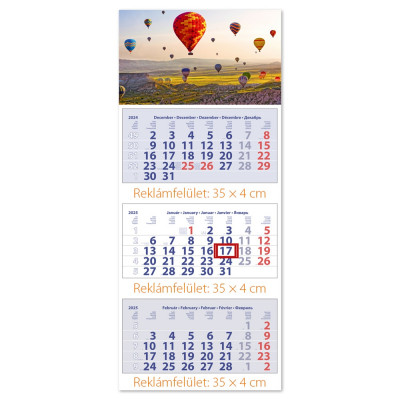 Speditőr naptár 3 tömb, 3 hónap Maxi Club 350 × 820 mm, fehér lapokkal Hangulat Dayliner 2026.