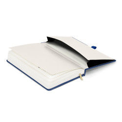 Keménytáblás notesz vonalas krémszínű lapokkal leszorító gumiszalaggal Dark blue 130x210mm, Presco