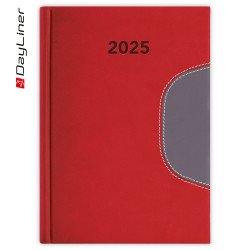 Határidőnapló Memphis A5 napi, fehér lapokkal piros-szürke Dayliner 2026. Határidőnapló Dayliner