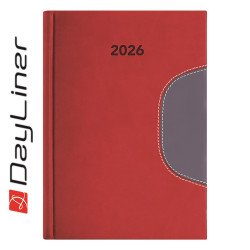 Határidőnapló Memphis A5 napi, fehér lapokkal piros-szürke Dayliner 2026.