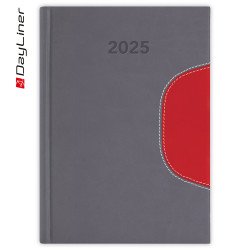 Határidőnapló Memphis A5 napi, fehér lapokkal szürke-piros Dayliner 2026. Határidőnapló Dayliner