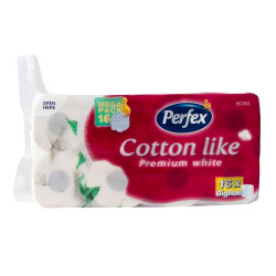 Toalettpapír 3 rétegű kistekercses 100% cellulóz 180 lap/16 tekercs/csomag Premium Cotton Like Boni Perfex hófehér Iroda üzemeltetés, munkavédelem Perfex