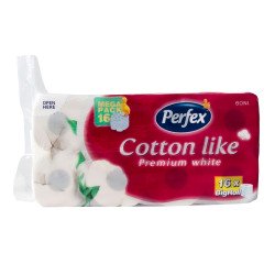 Toalettpapír 3 rétegű kistekercses 100% cellulóz 180 lap/16 tekercs/csomag Premium Cotton Like Boni Perfex hófehér Iroda üzemeltetés, munkavédelem Perfex