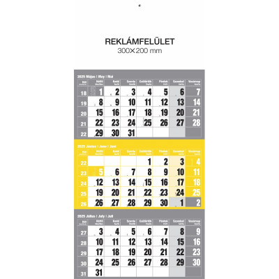 Falinaptár speditőr 1 tömbös 12 lapos 300mmx480mm, üres fejlappal sárga Realsystem 2027.