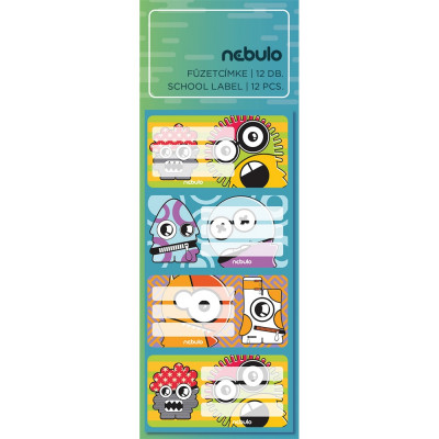 Füzetcímke 12db-os, Vicces szörnyek, vegyes minták, Nebulo