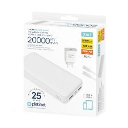 Powerbank szett 20000 mAh +20W PD töltő Platinet fehér