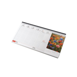Asztali naptár 320mmx155mm, Virágok fehérlapok fekvő fekete műbörrel borított tartóval Realsystem 2026.