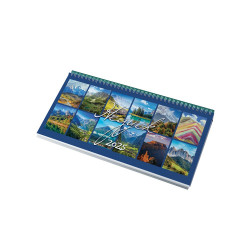 Asztali naptár 320mmx155mm, Hegyek fehérlapok fekvő zöld műbörrel borított tartóval Realsystem 2026. Asztali naptár Realsystem