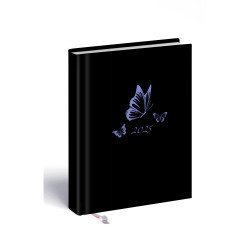 Határidőnapló Laser B/6, heti fehér lapokkal lila-pillangó mintával Realsystem 2026.