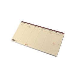 Asztali naptár 320mmx155mm, krémszínű lapokkal fekvő bordó műbőrrel borított tartóval Realsystem 2027. Asztali naptár Realsystem