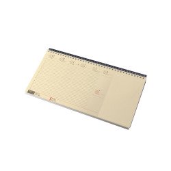 Asztali naptár 320mmx155mm, krémszínű lapokkal blokktömbös fekvő kék műbőrrel borított tartóval Realsystem 2027. Asztali naptár Realsystem