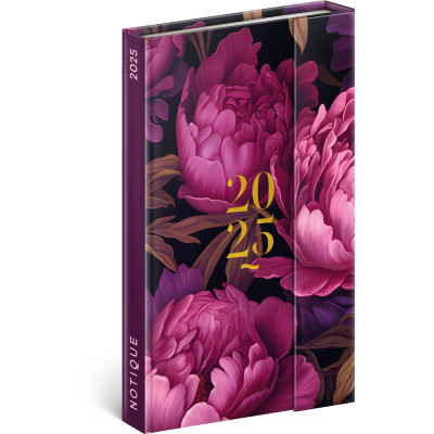 Határidőnapló mágnessel záródó, fehér lapokkal Purple Flowers 130x160 mm, Presco