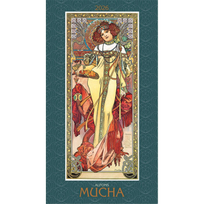Falinaptár képes 420 × 560 mm, fehér lapokkal Alfons Mucha Dayliner 2027.