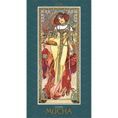 Falinaptár képes 420 × 560 mm, fehér lapokkal Alfons Mucha Dayliner 2027.