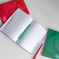 Golyóstoll 0,5mm, nyomógombos Eco Pen, test piros, írásszín kék