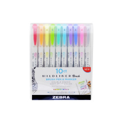 Ecsettoll készlet kétvégű Zebra Mildliner Brush&Marker Zebra 10 különböző szín Író- irodaszer, papíráru Zebra