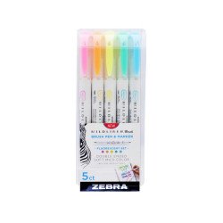 Ecsettoll készlet, kétvégű Zebra Mildliner Fluorescent, 5 különböző szín Író- irodaszer, papíráru Zebra