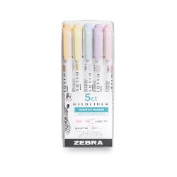 Szövegkiemelő készlet, 1,4/4 mm, kétvégű, Zebra Mildliner Highlighter Gentle, 5 különböző szín Író- irodaszer, papíráru Zebra