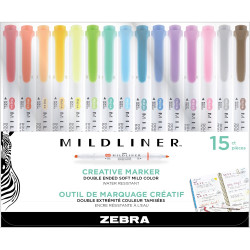 Szövegkiemelő készlet, 1,4/4 mm, kétvégű, Zebra Mildliner Highlighter, 15 különböző szín Író- irodaszer, papíráru Zebra