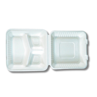 Papírdoboz ételes 3 részes 23 x 23 x 8cm komposztálható cukornád 100 db/csomag natúr