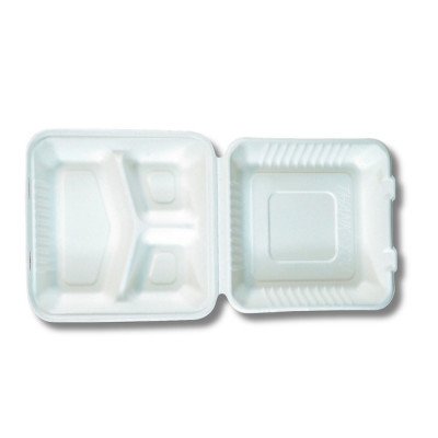 Papírdoboz ételes 3 részes 23 x 23 x 8cm komposztálható cukornád 100 db/csomag natúr
